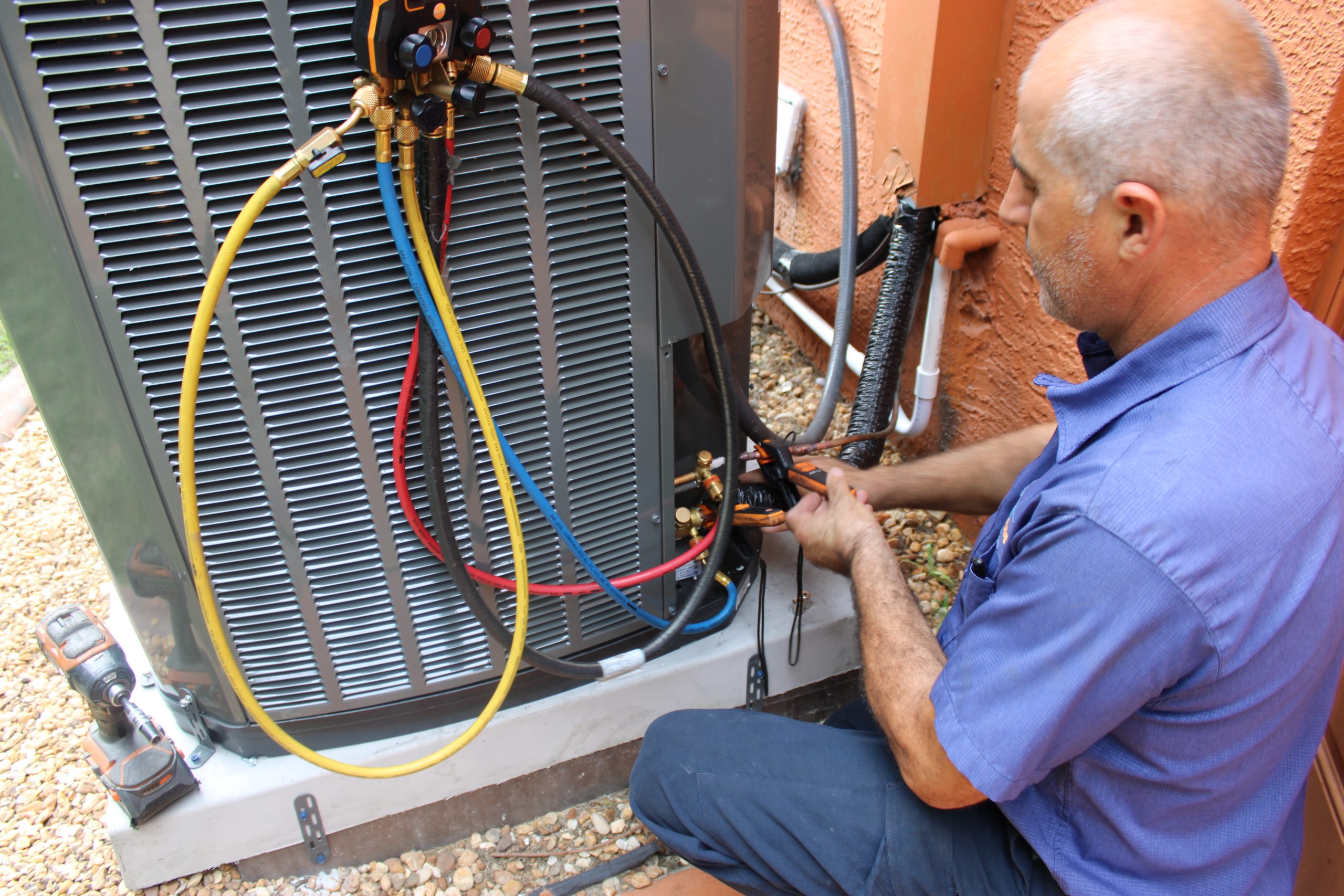 working on an HVAC unit